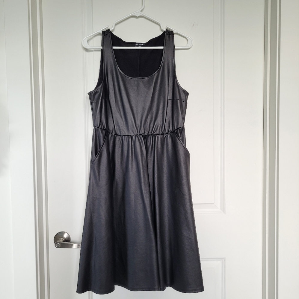 TORRID BLACK FAUX LEATHER SKATER DRESS WITH POCKETS